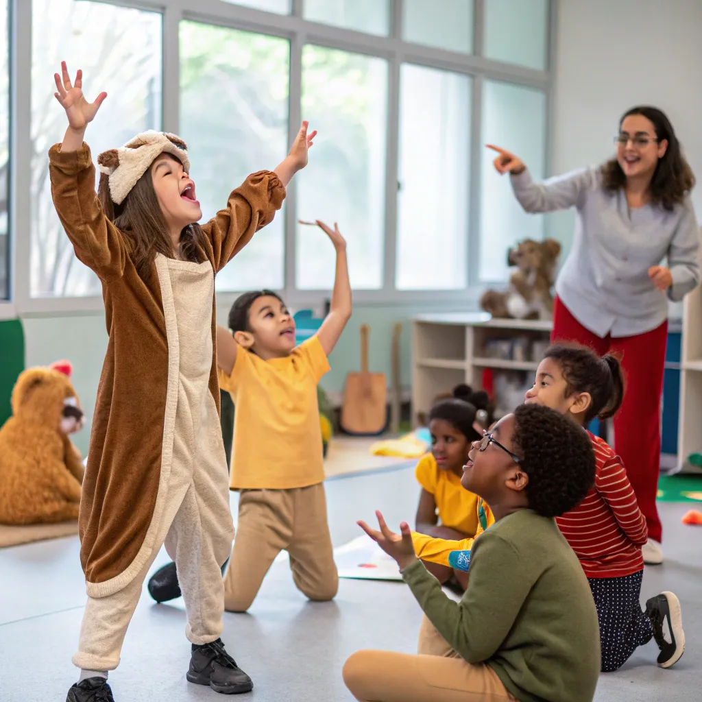 Children participating in an acting class
